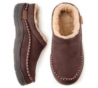 Zigzagger Men's Moccasin Slippers Indoor/Outdoor Fluffy House Shoes Memory Foam Slip On for Men, Coffee, 14 UK