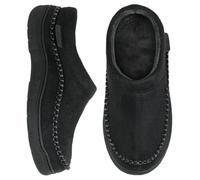 Zigzagger Men's Moccasin Slippers Indoor/Outdoor Fluffy House Shoes Memory Foam Slip On for Men,Jet Black,10/11 UK
