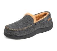 Zigzagger Mens Suede Loafer Slippers Winter Non Slip Memory Foam Slippers with Wool Lining Rubber Sole Comfortable Machine Washable, Felt Grey, 11 UK