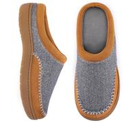 Zigzagger Women's Slip On Moccasin Slippers, Microsuede Indoor/Outdoor Comfy House Shoes Memory Foam Assembled with Felt, Loafer Clog Mule Slippers (size 5-6, Grey/Tan)