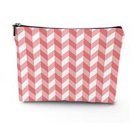 Zigzags Pattern,Linen Cosmetic Bag for Women Makeup Bag,Retro Abstract Geometric Striped Pattern,Organizer Makeup Pouch for Purse Water Resistant Gift,Coral White,7x9in