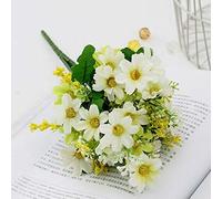 ZIHANJIAU 7Branch Artificial Daisy flower 28 Head Cineraria Artificial Flower fake bunch plants flowers green leaves leaf home hotel decor (White)