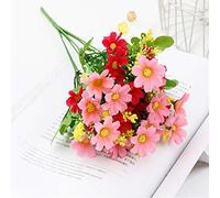 ZIHANJIAU 7Branch Artificial Daisy flower 28 Head Cineraria Artificial Flower fake bunch plants flowers green leaves leaf home hotel decor (Rose red)