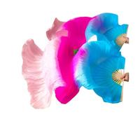 ZIHDKE 1 Pair Real Silk Belly Dance Fan Veils Gradient Color Dancer Performance Show Props for Dance Performance(Color 1,150x90cm)