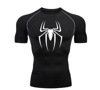 Zihozan Men's Spider Short Sleeve T-Shirt Breathable Quick Drying Sports Top Bodybuilding Tracksuit Compression Shirt Fitness Men, Classic short-sleeved shirt, L