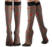 ZIHUA 4 Pairs Sexy Lips Pattern Nylon Pop Socks Women Knee High 20 Denier Sheer Knee High Pop Stockings Red