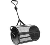 ZIHXUN 24" Compost Spreader, Peat Moss Spreader with T Shaped Handle Steel Metal mesh Basket Spreader, Compost, peat Moss, Topsoil, Seeding, Multi-Purpose Manure Spreader Roller