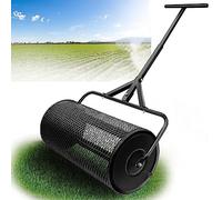 ZIHXUN Lawn & Garden Spreaders, 24 Inch Metal Mesh Basket Push Spreader, Compost Peat Moss, Top Soil, Mulch, Lightweight MultiPurpose Yard Manure Spreaders Roller,Black