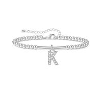 ZIIERMOSS Initial Bracelet for Women Girls,Alphabet A-Z Silver Bracelet for Women Adjustable sterling silver Zirconia Letter Birthday Gifts for Friends Mum Daughter