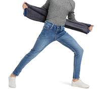 ziilay Men's Lined Destroyed Jeans - Thermal Jeans with Fleece Warm Stylish Ripped Patched Denim Comfortable Tapered Slim Fit Streetwear, 36 W/30 L