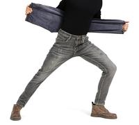 ziilay Men's Padded Destroyed Jeans - Thermal Jeans with Fleece Warm Stylish Ripped Patched Denim Comfortable Tapered Slim Fit Streetwear, 36 W/32 L