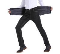 ziilay Men's Thermal Lined Stretch Jeans Winter Trousers with Fleece Regular Straight 6557H Black 38W / 34L