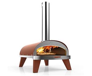 ZiiPa Piana Pizza Oven - Compact Outdoor Wood Fire Pizza Oven with Rotating Plate for 360° Cooking, Integrated Thermometer, Terracotta