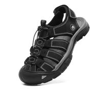 ziitop Mens Hiking Sandals Closed Toe Athletic Sport Sandals Leather Athletic Lightweight Trail Walking Casual Water Shoes, Black, 6.5 UK