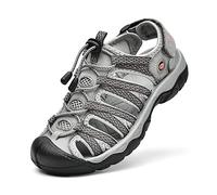 ziitop Womens Hiking Sandals Closed Toe Summer Outdoor Adventurous Beach Sandals Lace Adjustable Double Buckle Water Shoes, Grey, 9 UK