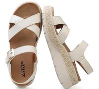 ziitop Womens Wedge Platform Espadrille Sandals Comfortable Adjustable Ankle Strap Open Toe Arch Support For Walking Casual, A Beige, 6