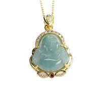ZIIVIEVS Natural Jade Blue Water Buddha Pendant Jade Maitreya Buddha Necklace Handmade