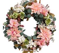 Ziiyoilh Artificial Wreath Spring Summer Rose Wreath Silk Spring to Autumn Wreath for Front Door Garden Party Home Wall