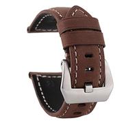 ZIJIA 20mm 22mm 24mm26mm Smartwatch Bands Vintage Crazy Horse Genuine Leather Strap Replacement with Black/Sliver Buckle Light Brown/Black/Deep Brown (22mm+Deep Brown+Sliver Buckle)