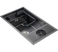 ZIJINGY Kitchen Sink, Stainless Steel Single-Bowl Sink, 21-inch Black Rectangular Sink with Strong Glass Rinser, Small Sink for Bar, Cafe, Bar Counter