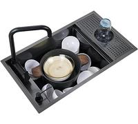 ZIJINGY Stainless Steel Undermount Prep Sink 22 Inches Single Bowl, with Foldable Faucet and Glass Rinser, 55x32cm, 2 Holes, Contemporary Style