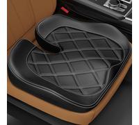 ZIKEE Ergonomic Leather Car Seat Cushion for Driving, Raised Back for Wider Vision, Dual Memory Foams Car Pillow for Tailbone & Thigh Relief, Rub-Resistant Leather Cover for Easy Cleaning, Non-Slip