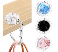 Zikenis Bag Holder for Table, 4 x Table Handbag Holder Hooks, Foldable Non-Slip Bag Hook Holder, for Handbags in the Desk, Restaurant, Marbling Bag Hook Set