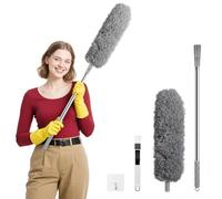 Zikenis Washable Telescopic Duster, Microfibre with Stainless Steel Telescopic Rod, Long Extendable up to 2.45 m, for Ceiling Cobwebs Cleaning, Grey