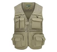 Ziker Men's Mesh Breathable Openwork Camouflage Journalist Photographer Fishing Vest Waistcoat Jacket Coat (US, Alpha, Small, Regular, Regular, Beige)