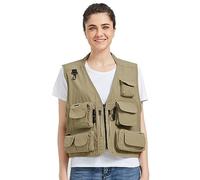 Ziker Women's Mesh Breathable Openwork Jouralist Photographer Fishing Vest Waistcoat Travel Jacket Coat With Pockets, New Khaki, M