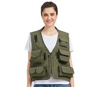 Ziker Women's Mesh Breathable Openwork Jouralist Photographer Fishing Vest Waistcoat Travel Jacket Coat With Pockets (as1, alpha, m, regular, regular, New Army Green), New Army Green, Medium, New Army