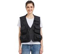 Ziker Women's Mesh Breathable Openwork Jouralist Photographer Fishing Vest Waistcoat Travel Jacket Coat With Pockets, New Black, M
