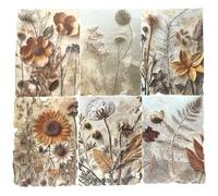 ZIKERVDO 20PCS Vintage Autumn Floral Scrapbook & 3 Embossed Textured Paper