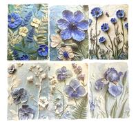 ZIKERVDO 20pcs Vintage Blue Flower Scrapbook & 3 Embossed Textured Paper