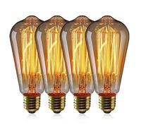ZIKEY E27 Edison Vintage Bulbs ST64 Lamp Retro Old Fashioned Edison Style 40W Decorative Filament Dimmable Squirrel Cage 220V Light Bulbs - 4 Pack