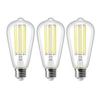 ZIKEY E27 ST64 LED Edison Bulbs, 10W Filament Bulb (Equivalent to 100W), 6500K Cool White, 1000LM, Retro Old Fashioned Style Antique Bulb, Not Dimmable, AC220V-240V, 3 Pack
