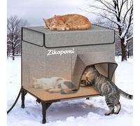 Zikopomi Heated Cat House for Outside with Elevated Base Outdoor Cat House with 2 Safe Escape Doors Cat-Attracting Eave Design Feral Stray Shelter Weatherproof in Winter Garage Yard Porch