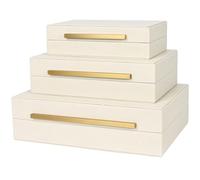 ZIKOUL Beige Shagreen Decorative Box Set of 3 - Faux Leather Nesting Storage Boxes with Lids, Large Modern Jewelry Organizer, Stackable Home Decor Box for Bedroom, Bathroom & Office