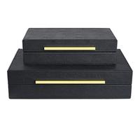 ZIKOUL Black Shagreen box Set of 2 Faux Leather Decorative Boxes,Large Nesting Storage Decorative Boxes with Lids for Modern Home Decor Stacking Jewelry Box Organizer