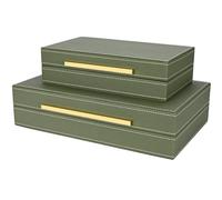 ZIKOUL Green Shagreen box Set of 2 Faux Leather Decorative Boxes,Large Nesting Storage Decorative Boxes with Lids for Modern Home Decor Stacking Jewelry Box Organizer