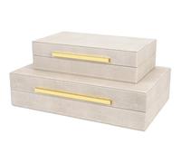 ZIKOUL Ivory Shagreen box Set of 2 Faux Leather Decorative Boxes,Large Nesting Storage Decorative Boxes with Lids for Modern Home Decor Stacking Jewelry Box Organizer