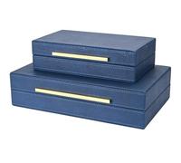 ZIKOUL Navy Blue Shagreen box Set of 2 Faux Leather Decorative Boxes,Large Nesting Storage Decorative Boxes with Lids for Modern Home Decor Stacking Jewelry Box Organizer