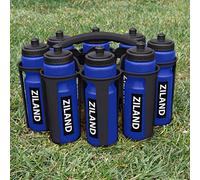 Ziland Academy Easy Squeeze Water Bottle Set - [8 x 700ml Bottles 1 x Carrier] [Choose Your Colour] Designed for Sport Teams (Blue - Black Carrier)