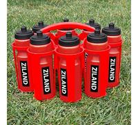Ziland Academy Easy Squeeze Water Bottle Set - [8 x 700ml Bottles 1 x Carrier] [Choose Your Colour] Designed for Sport Teams (Red - Red Carrier)