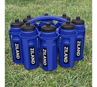 Ziland Academy Easy Squeeze Water Bottle Set - [8 x 700ml Bottles 1 x Carrier] [Choose Your Colour] Designed for Sport Teams (Blue - Blue Carrier)