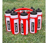 Ziland Academy Easy Squeeze Water Bottle Set - [8 x 700ml Bottles 1 x Carrier] [Choose Your Colour] Designed for Sport Teams (Clear - Red Carrier)