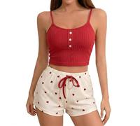 Zilaro Women's Short Pyjamas Set, 2 Piece Pjs for Women Sets, Summer Soft Sleeveless Tank Top and Shorts Soft Cotton Pj Sets
