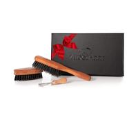 ZilberHaar - Beard Brush Grooming Kit for Men - 1 Beard Brush + 1 Pocket Brush + 1 Brush Cleaner Tool - Soft Boar Bristles and Pearwood - Stubbles and Short To Medium Beards - Distributes Balm & Oil