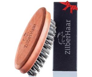 ZilberHaar - Pocket Mustache and Beard Brush - Stiff Boar Bristles and Pearwood - Perfect Beard Grooming Tool for Men - Relieves Beard Itch, Works with all Beard Balms and Beard Oils - Made in Europe