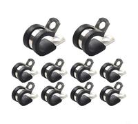 Zilimontt 10pcs Rubber Lined P Clips Stainless Steel Pipe Clamps with EPDM Insulation, 7mm Mounting Hole, and Weather Resistant Hose Cable Mounting Clips for(14mm)